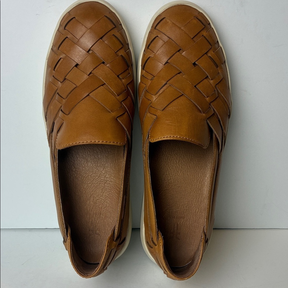 Frye Brea Huarache Woven Sneaker Slip On Loafer Tan Leather Weave Women Sz 7.5 - Picture 13 of 16
